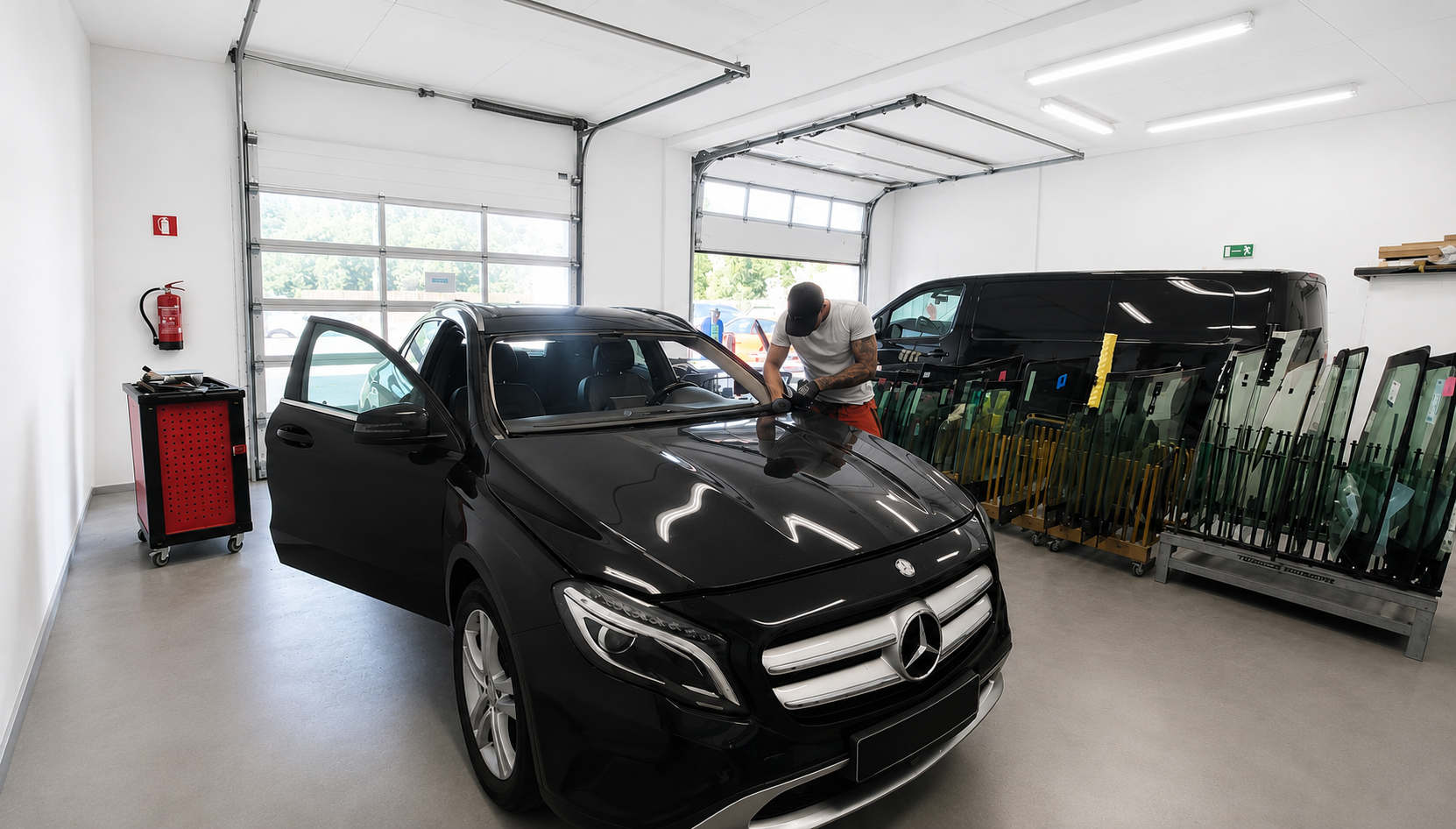 Atelier VitroTech Couillet (Charleroi) : remplacement de pare-brise et stock de vitrages automobiles.